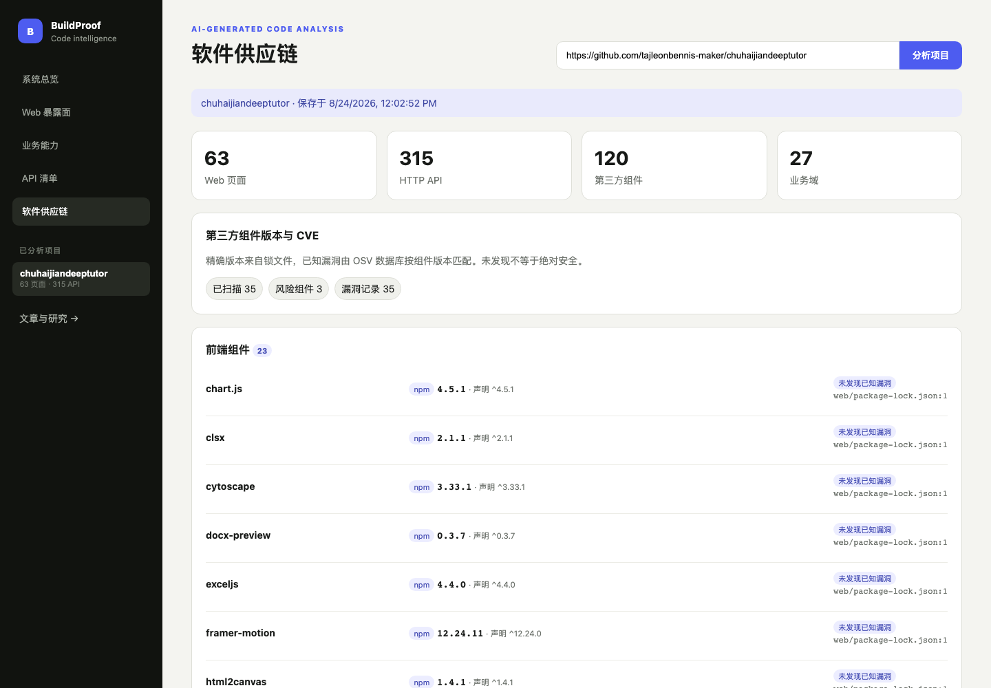 前端组件精确版本与 CVE 扫描